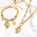 Wholesale No Fade Titanium Steel Exaggerated Thick Chain Zircon Hollow Palm Pendant Bracelet Necklace