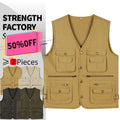 Custom Quality 100% Cotton Men Multi-pockets Vest Khaki Color Fishing Photography Waistcoat Jackets