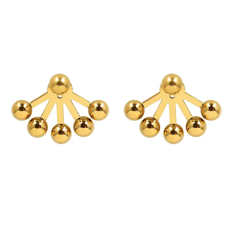 Simple Stainless Steel 18K Gold Scalloped Ball Stud Earrings Titanium Steel PVD Personalized Geometric Fan Shaped Ball Earring