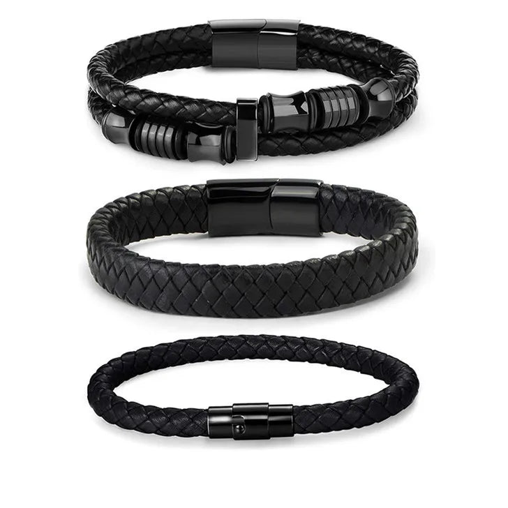 SC Fashion Simple Leather Bracelet Braided Genuine Leather Men Bracelet Stainless Steel Wholesale Leather Bracelet for Men