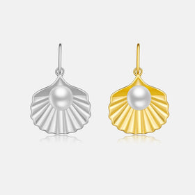 FUAMAY 925 Sterling Silver DIY Jewelry Necklace Charm Pendant 18K Gold Plated Shell Shape Pendant With Pearl