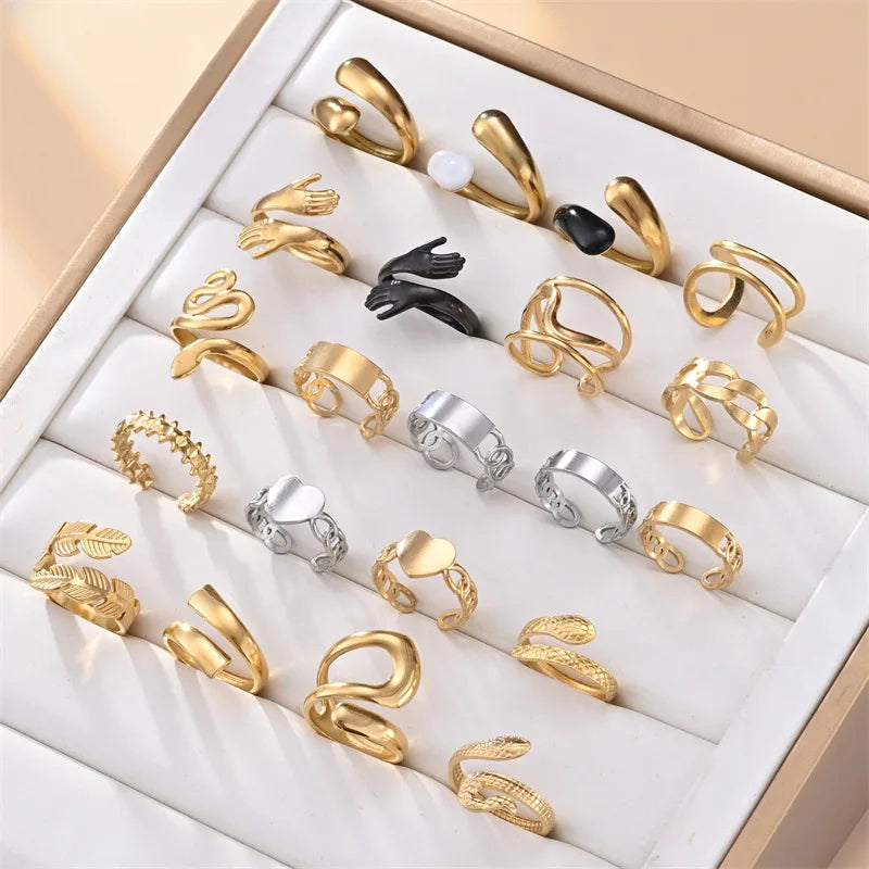 Chic Stainless Steel 18K Drop Oil Simple Open Ring Luxury Minimalist Adjustable Size Rings