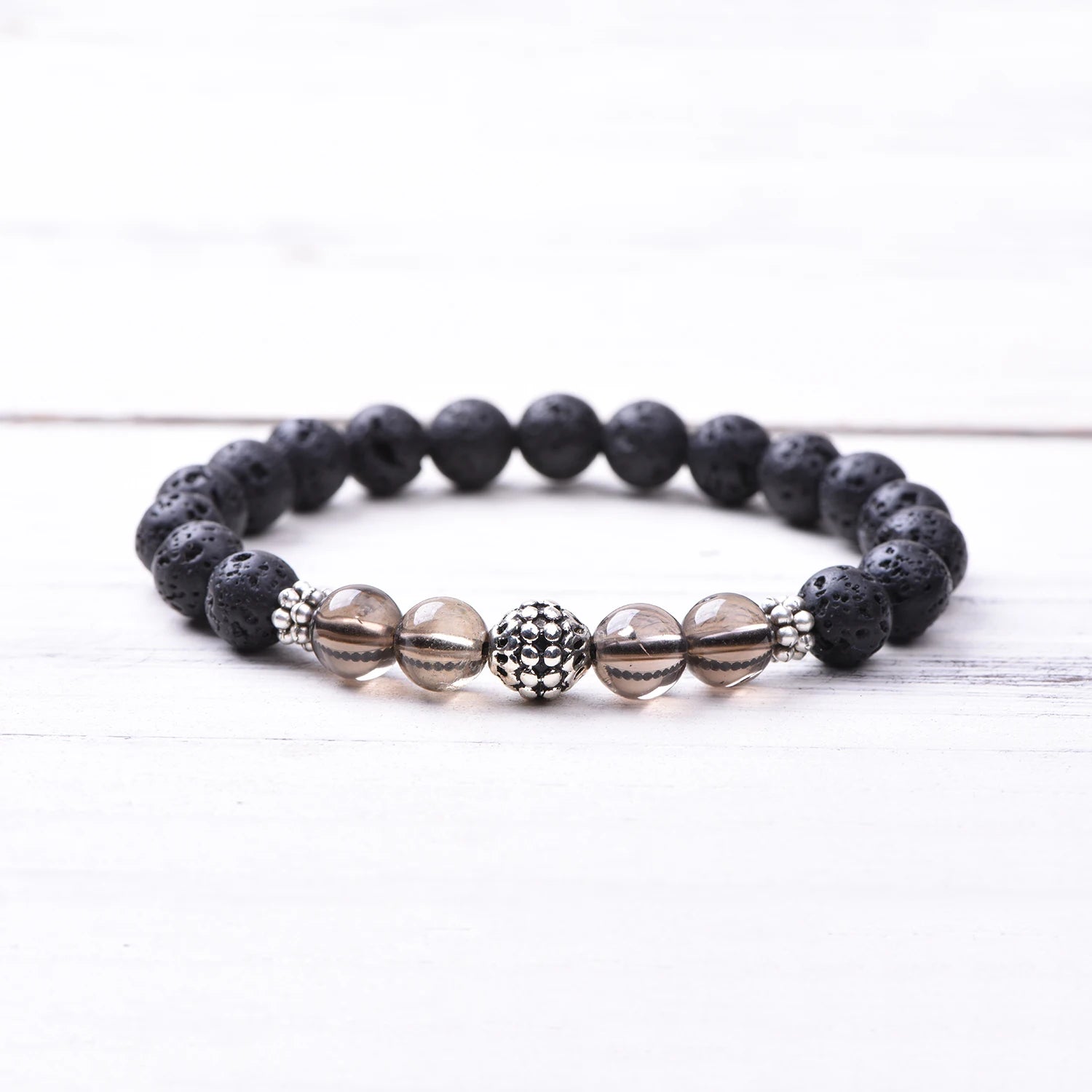Yoga Healing Black Lava Stone Bracelet Elegant Natural Gemstone Smoky Quartz Beaded Bracelet Men
