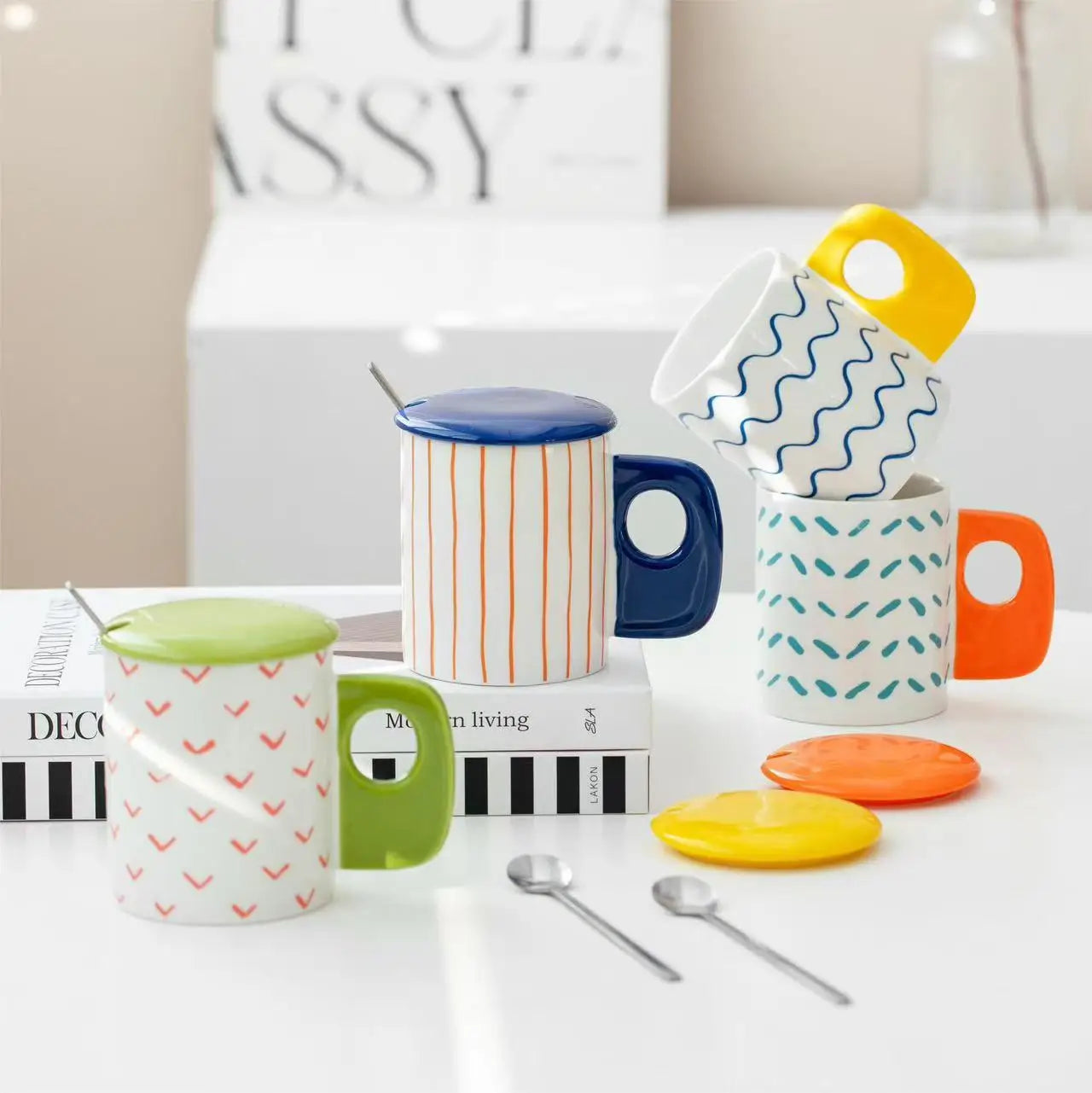 M Nordic Style Vintage Striped Coffee Cup with Handle Cute Mug Home Fashion Breakfast Milk Cup Simple Creative Water Cup