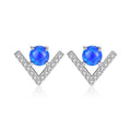 Fine Jewelry 925 Sterling Silver V Shaped Tiny Natural Round Blue Opal Stud Earrings for Women Girls