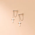 Beautiful Elegant Solid 925 Sterling Silver Cross Tassel Chain Stud Earrings for Women Jewelry Wholesale