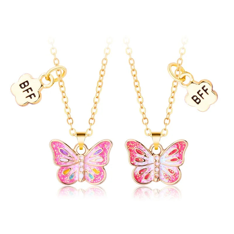 Factory Price Best Friend Necklaces for Girls Trendy Butterfly Pendant on Link Chain Alloy Material for Kids