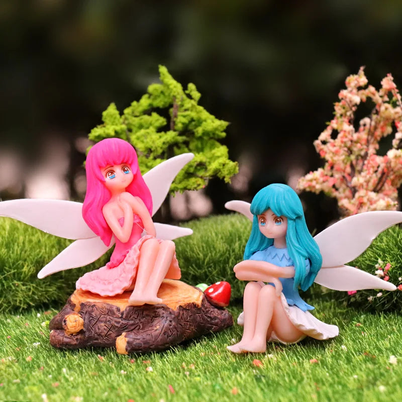 Wholesale Figurines Kawaii Flower Fairy Flying Girl Action Figure Miniature Garden Resin Craft Handmade Ornament Cake Decoration