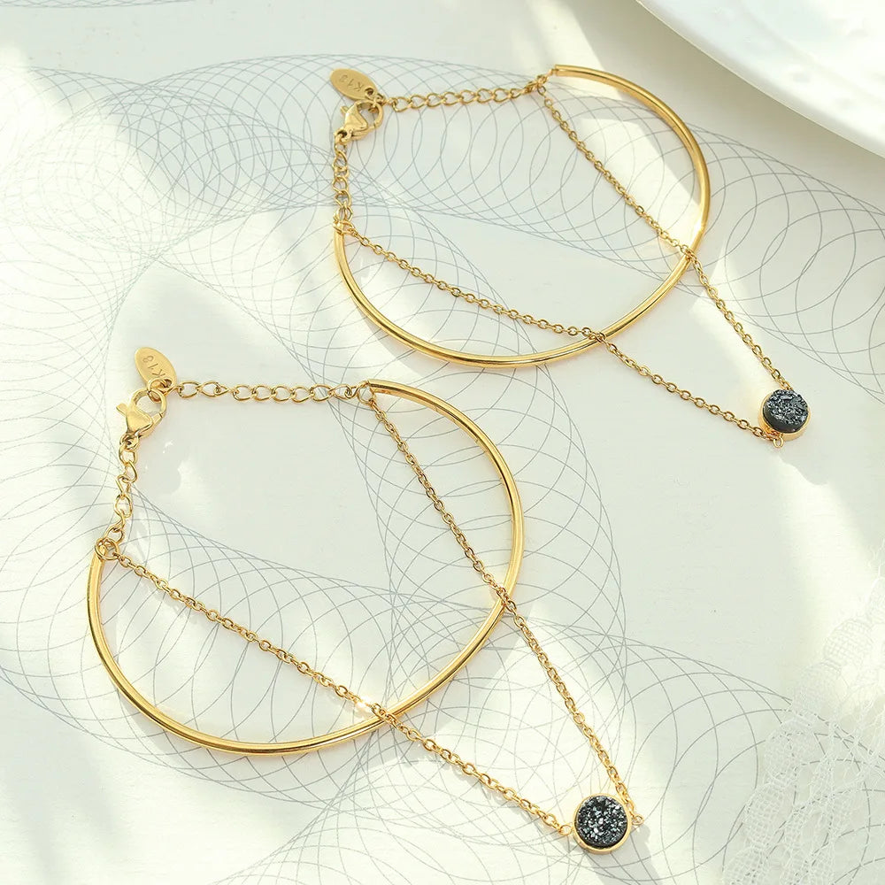 Double Layer Black Diamond Black Obsidian Bracelet Wholesale Bracelets Stainless Steel Gold Bangle