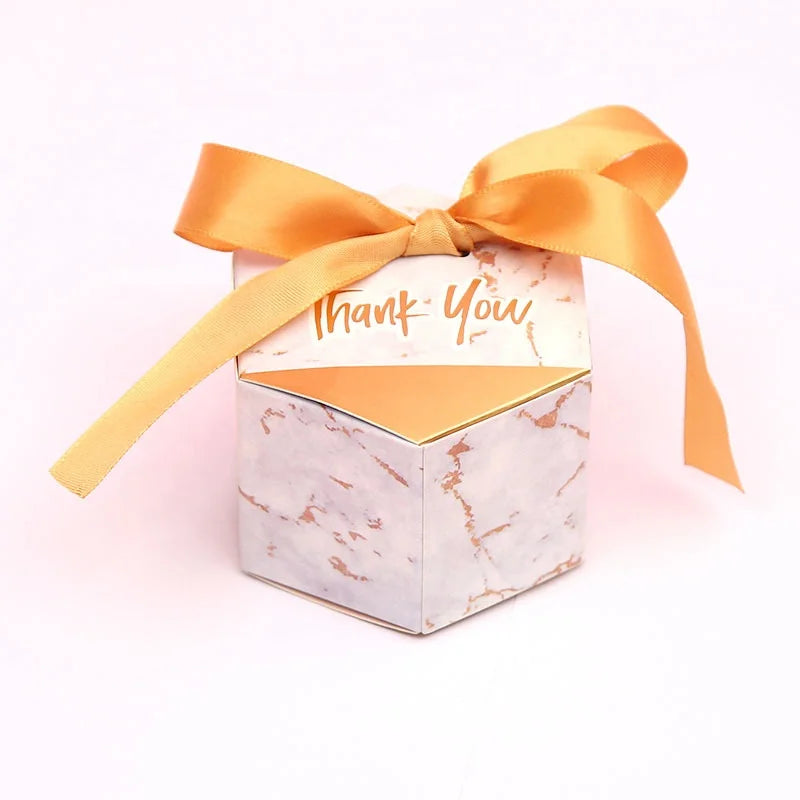 CSMD Yiwu Suppliers Matte Lamination Retail Empty Wedding Favors Souvenir Hexagon Gray Marble Candy Sweet Thank You Paper Boxes