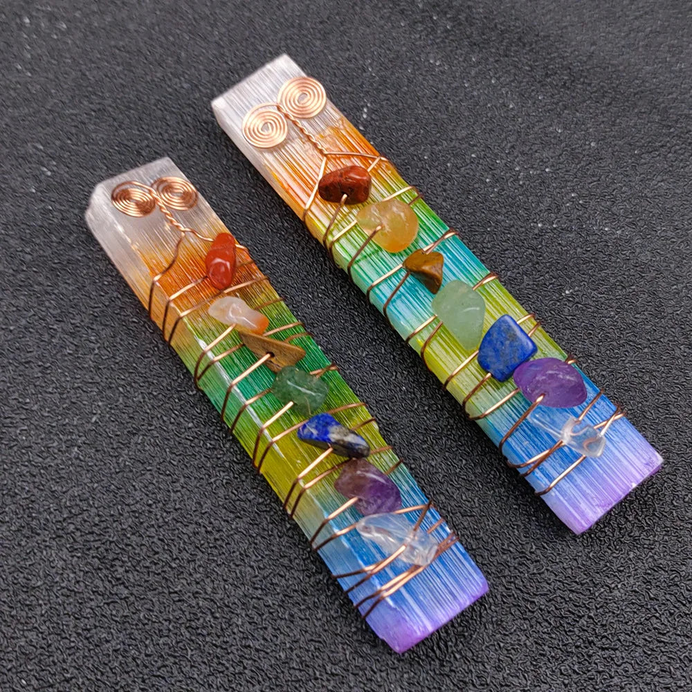 Irregular Colorful Rectangle Seven Chakra Plaster Handles Natural Crystal Healing Stones Energy Yoga Meditation Home Ornaments