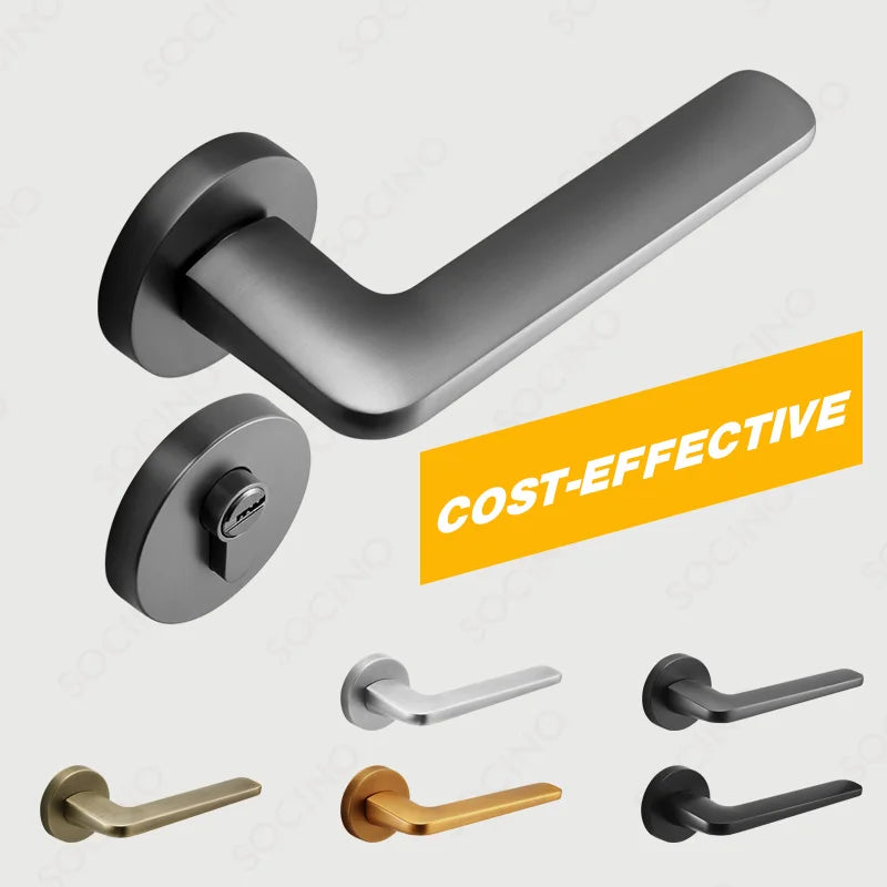 High Standard  Interior Bedroom Mute Grey Wooden Door Zinc Alloy Modern Door Lock Handle for Livingroom