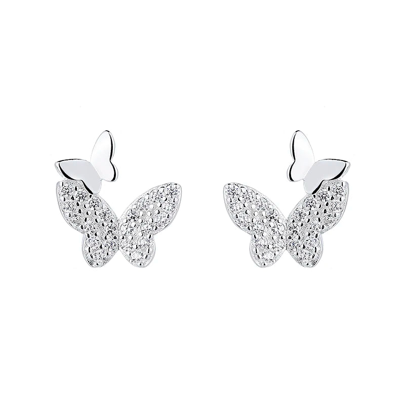 Wholesale Fashionable Jewelry Chic Women's Silver Butterfly Earrings with AAA Zircon for Women