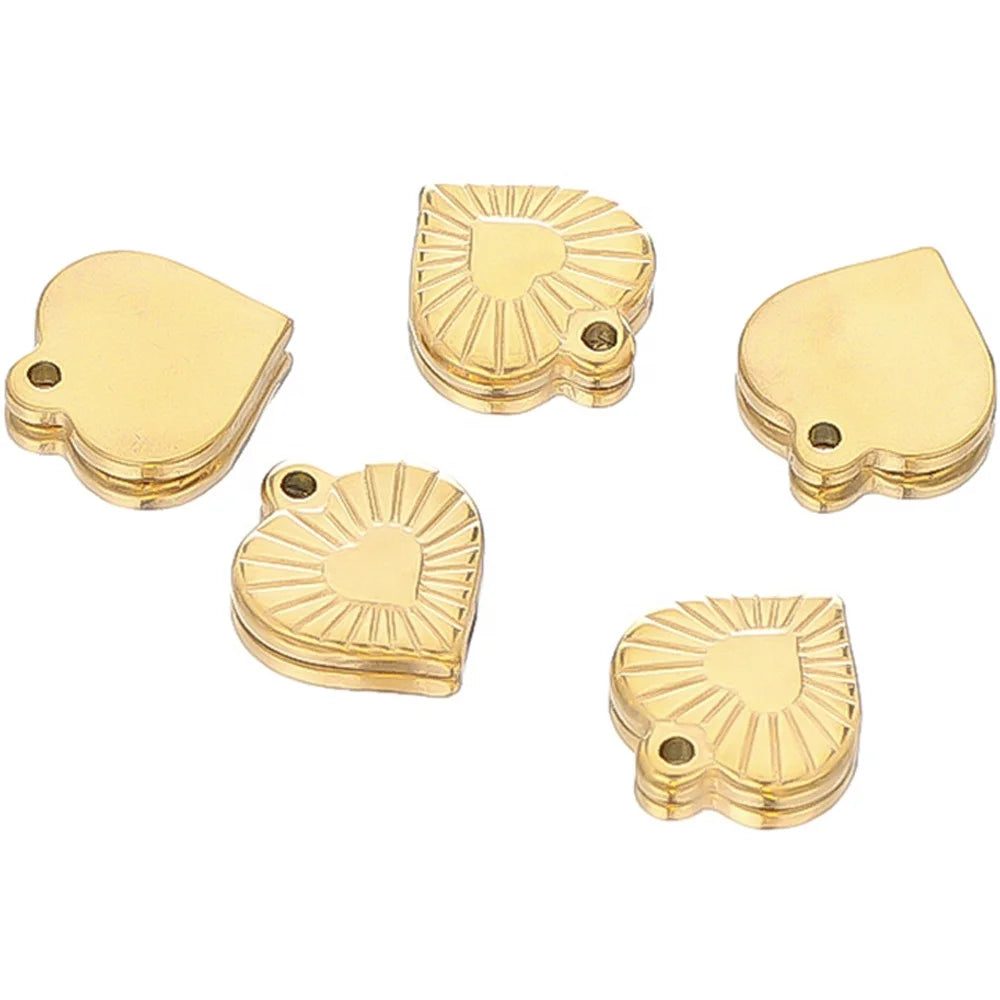 5Pcs Stainless Steel Oil Pressure Embossing Loving Heart Charms Pendants for DIY Jewelry Findings Necklace Bracelet Supplies