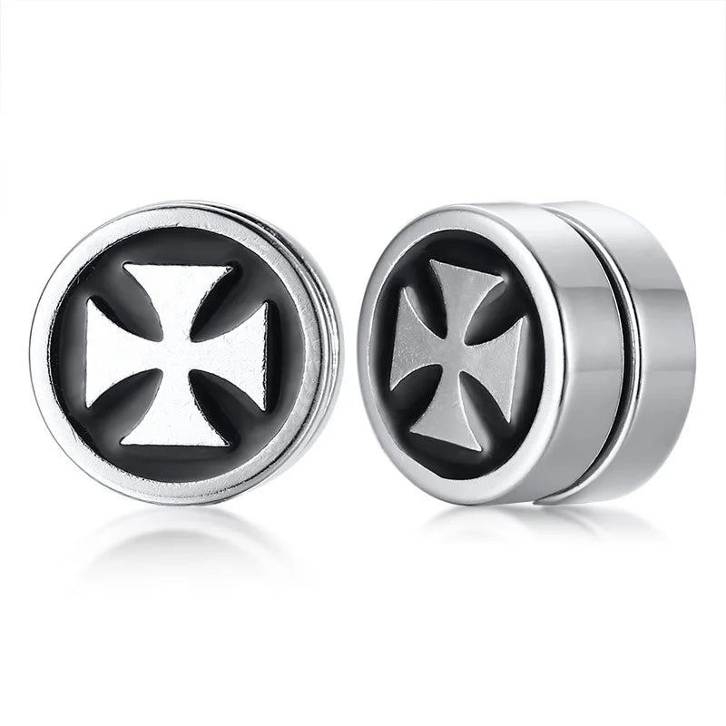 Vintage Stainless Steel Magnetic Cross Clip-On Earrings for Women Men Boys Girls for Wedding Party Gift Engagement