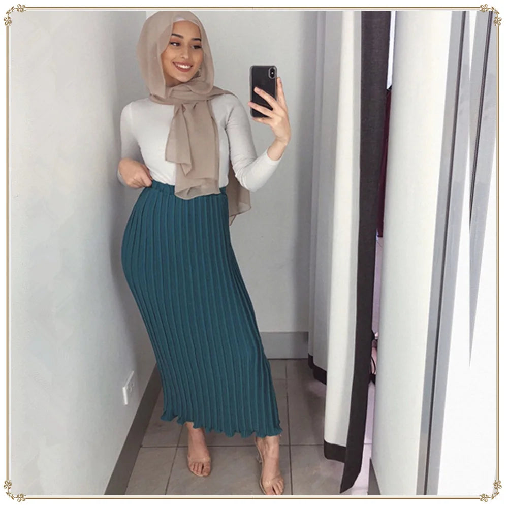 New Abaya Designs 2022 Chiffon Pleated Layer Flare Skirt European and American Ankle Length Skirt Dress for Muslim  Women