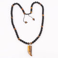 Classic Design Natural Stone Gemstone 8mm Brown Tiger Eye Black Onyx Beads Adjustable OX Horn Pendant Long Men Necklace