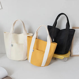 Best Selling Going Out to Work Bucket Lunch Box Bag Female Student Portable Recycled Canvas Shopping Bag