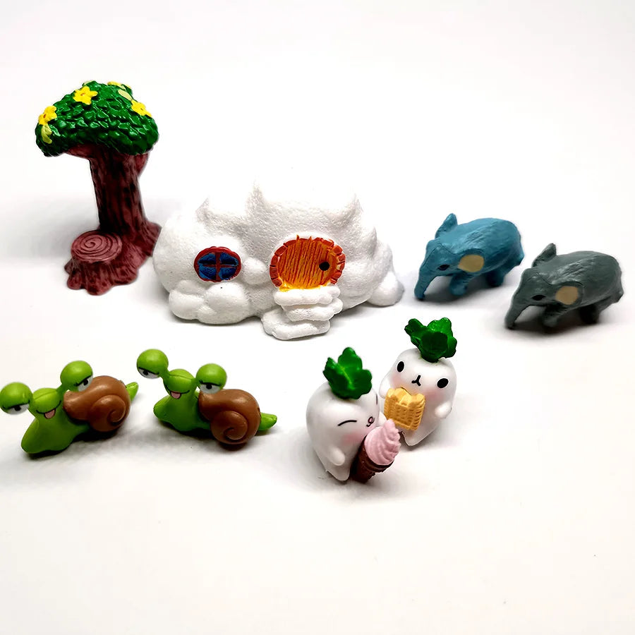 Fairy Garden Miniatures Set of 8pcs Mini House Tree Elephant Figurines 3D Figure Resin Moss Decor Terrarium DIY Accessories