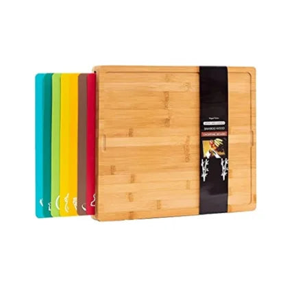 Extra Large Bamboo Chopping Boards Set with PP Mats Disposable 3.5cm Thick Odour Resistant Dishwasher Safe