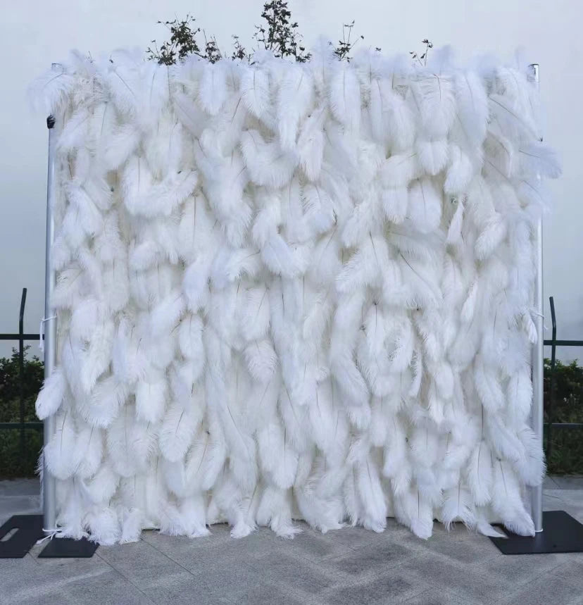 q88 3D Luxury Wedding White Feather Wall Wedding Decoration Artificial Feather Wall Romantic Decor