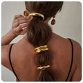 Waterproof 18K Gold Plated Stainless Steel Geometric Semi-circular Black Rubber Band Hair Ties for Women Hair Accessories
