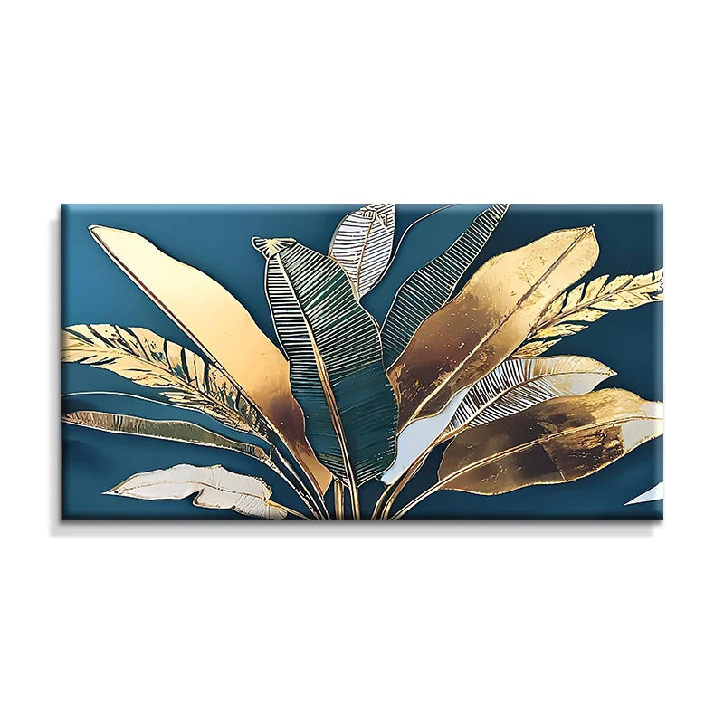 Modern Bohemian Golden Green Banana Leaves Tropical Plants Poster Wall Art Canvas Painting Wall Pictures for Living Room
