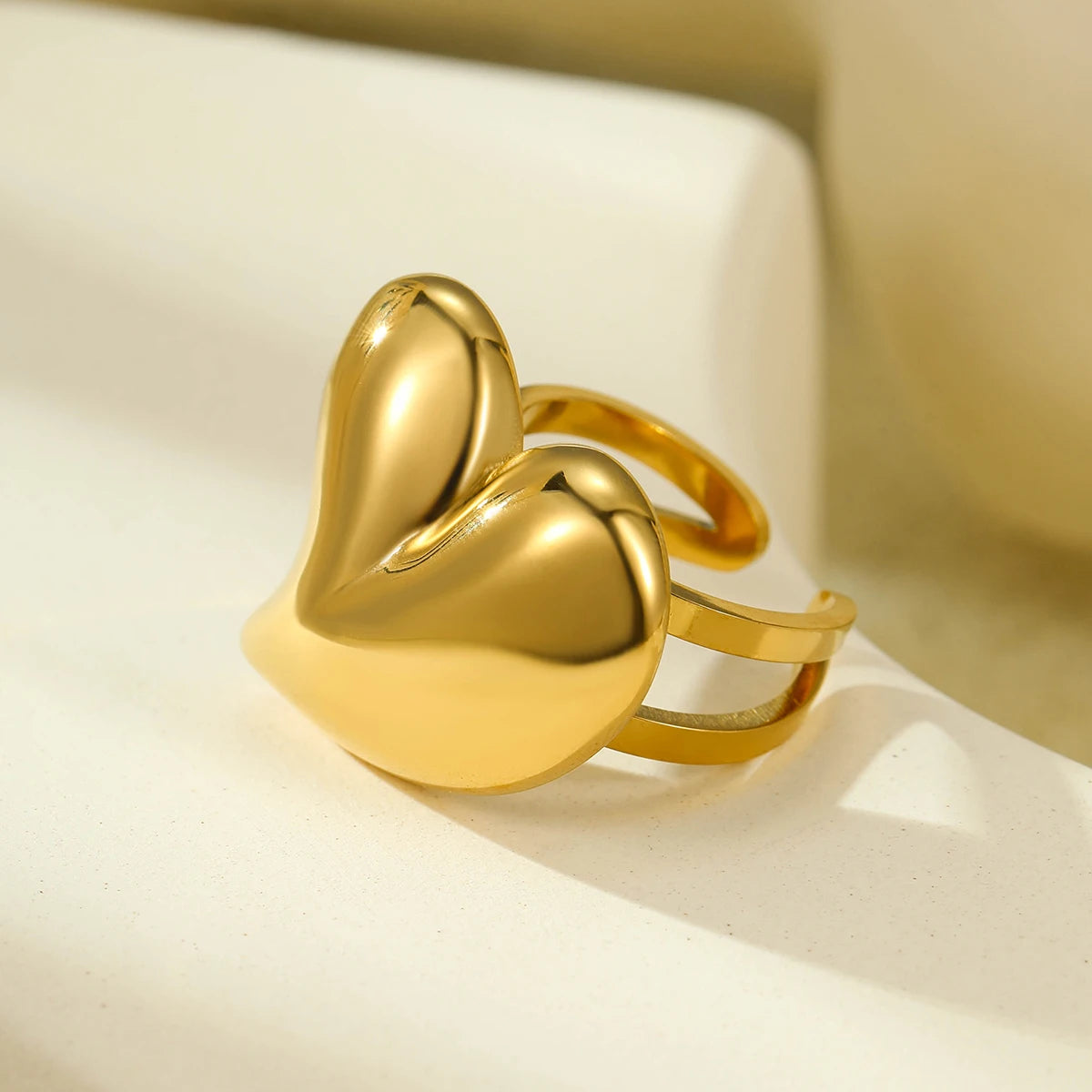 Fine Jewelry Sets Plain Purity Heart Ring Pvd Earring Jewelry Women Stainless Steel Waterproof Adjustable Rings Jewelry Sets