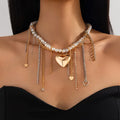 Big Heart Pendant Choker Necklace for Women Fashion Metal Tassel Pearl Beaded Collar Necklace Party Jewelry Gifts