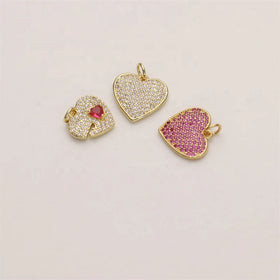 18k Gold Plated Copper Multi Cz Paved Delicate Heart Pendant for Women Necklace