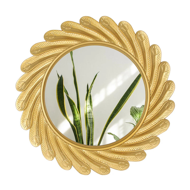 Jinnhome Gold Sunburst Flower Decorative Dressing Mirror Art Deco Style Wall Hanging Bathroom Mirror Made of Plastic