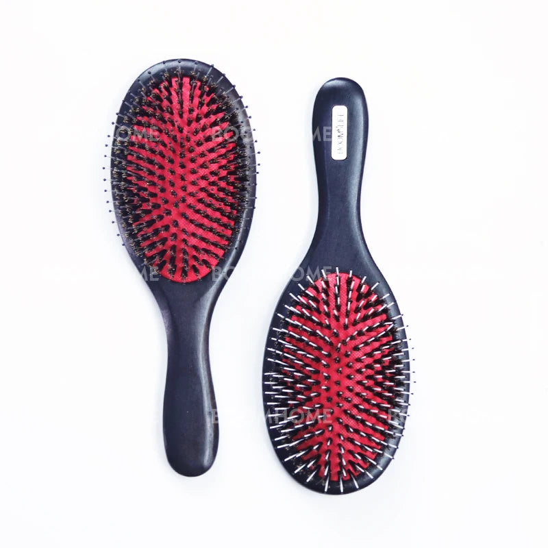 Bristle Brush for Hair Black Color Beech Wood Anti-Slip Women Nylon & Real Boar Hair Brush and Comb Private Logo