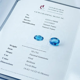 Cadermay Natural Topaz Oval Brilliant Cut Vivid Blue Loose Gemstone With GRC Certificate Ready to Ship for Jewelry Making