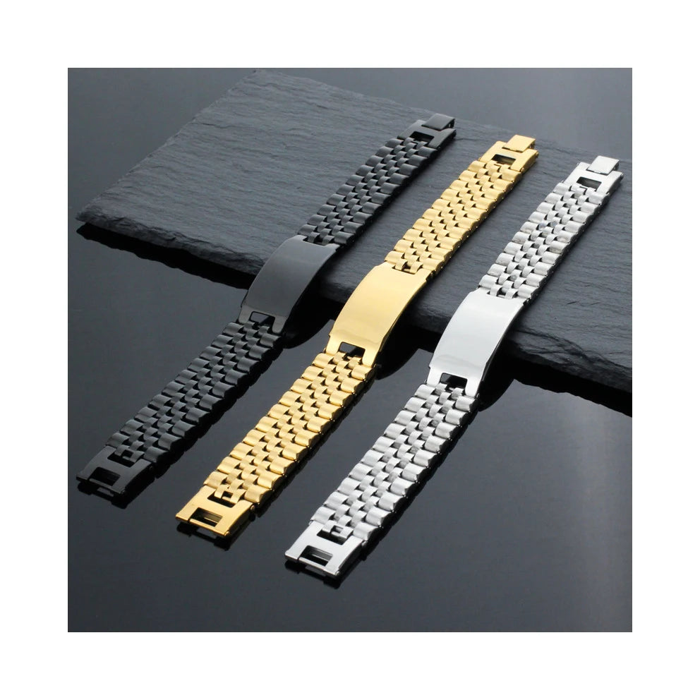 Men's Stainless Steel Curved Watch Band Bracelet Can Be LOGO DIY Simple Stainless Steel Bangles Bracelets