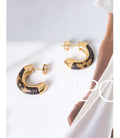 Christmas Waterproof Small Flower Earrings Jewelry Non Tarnish Stainless Steel Chunky C-shape Black Enamel Hoop Earrings