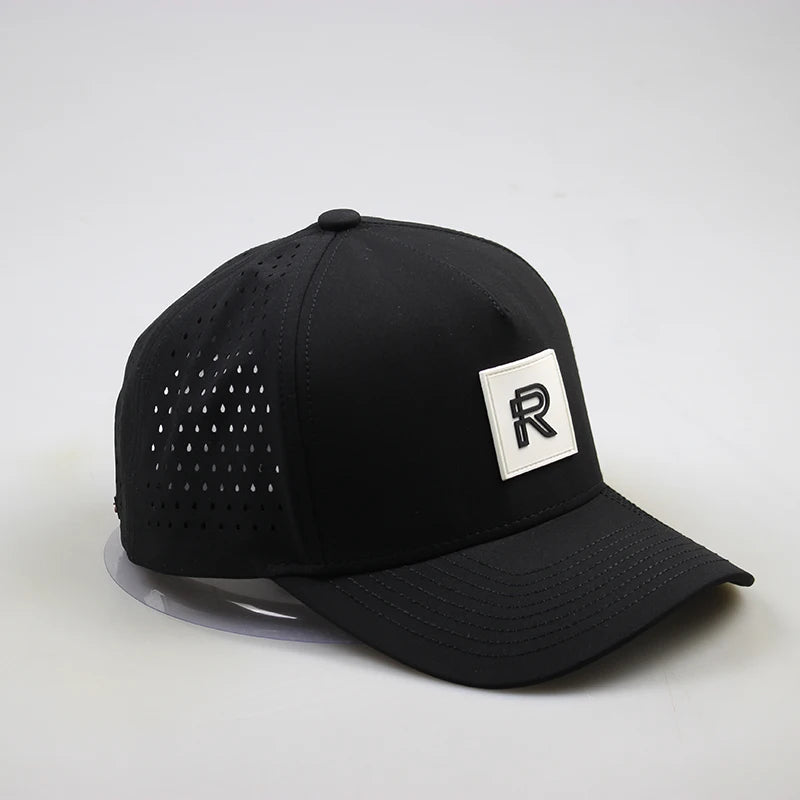 Custom 5-Panel Fruit Baseball Cap Slightly Curved Brim 100% Cotton Laser Cut Hole Rubber Patch Perforated Waterproof Jersey
