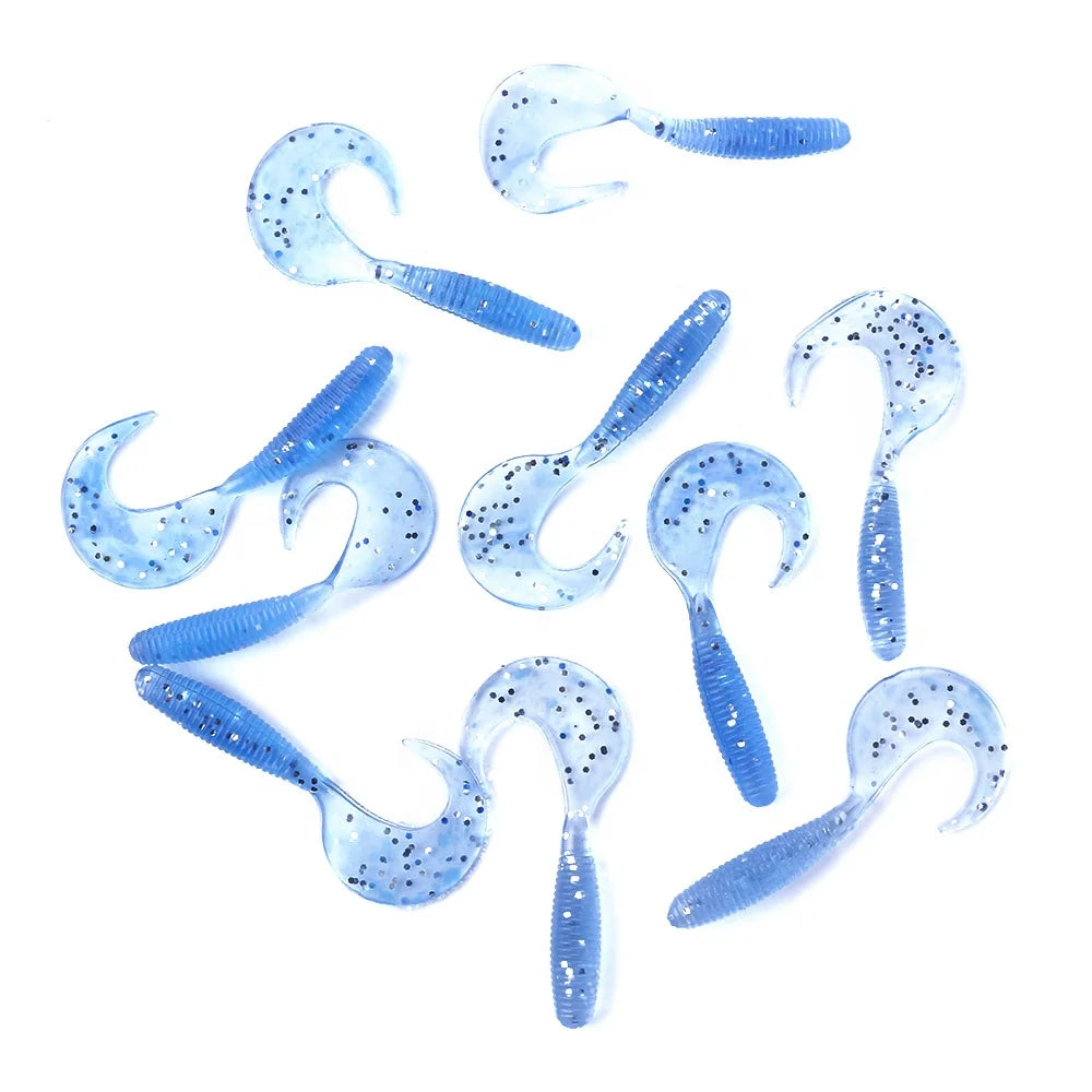 Wholesale SO002 6.5cm 2g 10pcs/bag Artificial Soft Plastic Grubs Worms Baits Soft Fishing Lures with Roll Tail