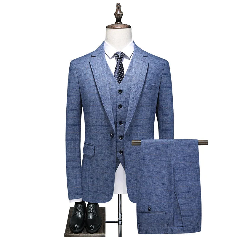 Classic Men's Long Plus Size 3-Piece Suit Set for Wedding Groom & Banquet Parties Business Casual M-6XL