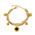 Wholesale European American Fashion Jewelry 18K Gold Plated Stainless Steel Love Double Chain Bracelet Zircon Charms for Women