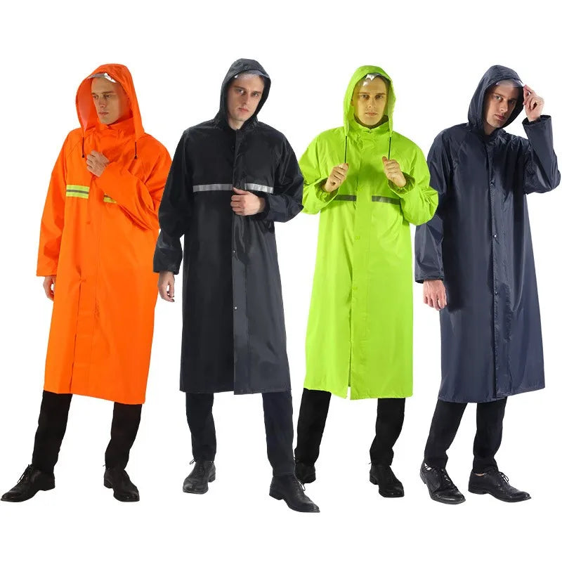 Black Oxford Rainwear Windproof Water-Resistant Reflective Mens Long Hooded Safety Rain Jacket Waterproof Emergency Raincoat