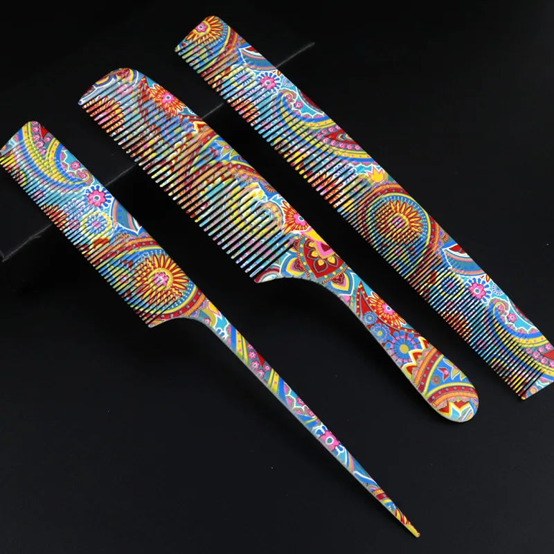 Stock Water Transfer Printing Wholesale Colorful Plastic Hair Brush Comb Straightener Comb