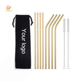 Wholesale Titanium Colorful Metal Straw Gold Reusable Portable Stainless Steel Straw Set with Bag
