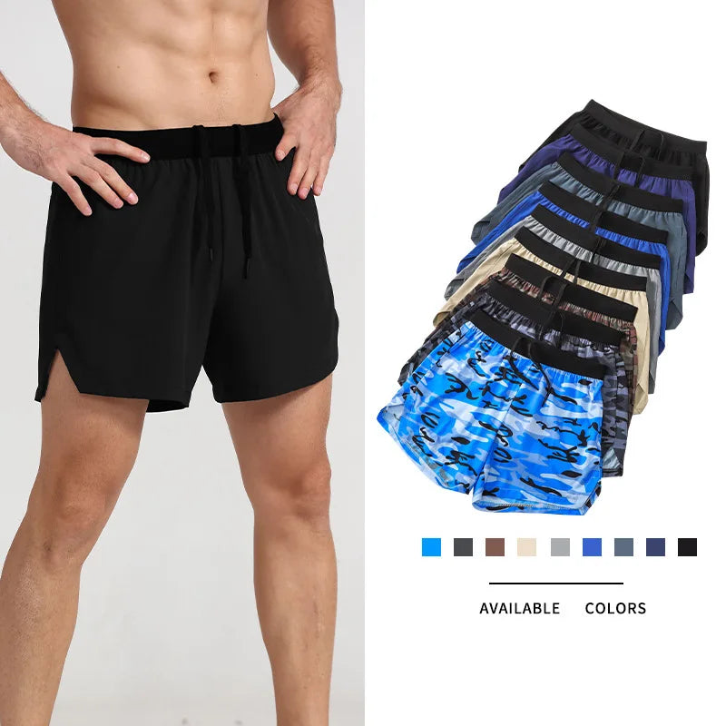 100% Polyester Men's Casual Marathon Sport Running Shorts Quick Dry Woven Fabric Elastic Waistband Solid Low Waist Gym Use