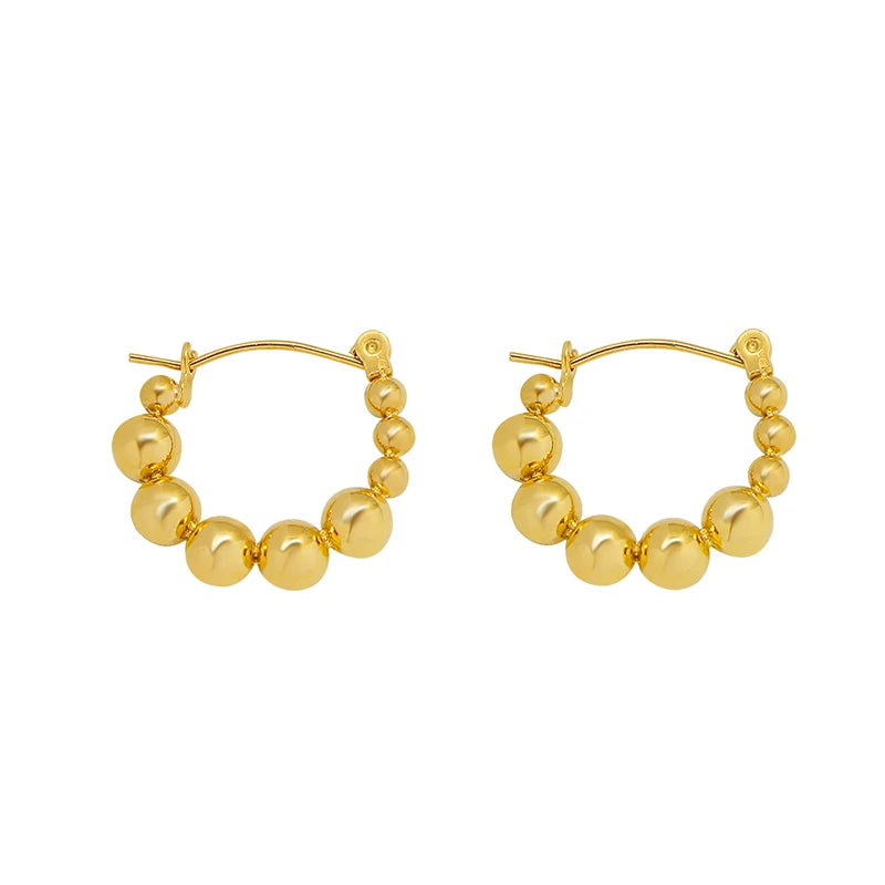 French Style Ins Wind Personality Size Round Bead Stitching Shape Earrings Plated 18 Real Gold Female Titanium Steel Earrings