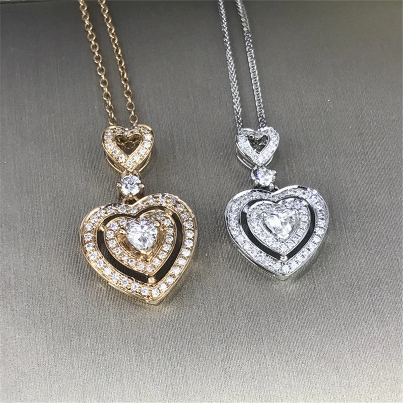 Huitan Luxury Heart Shaped Design Necklaces Women Silver /Gold Plated Cubic Zirconia Wedding Fashion Jewelry Pendant Necklaces