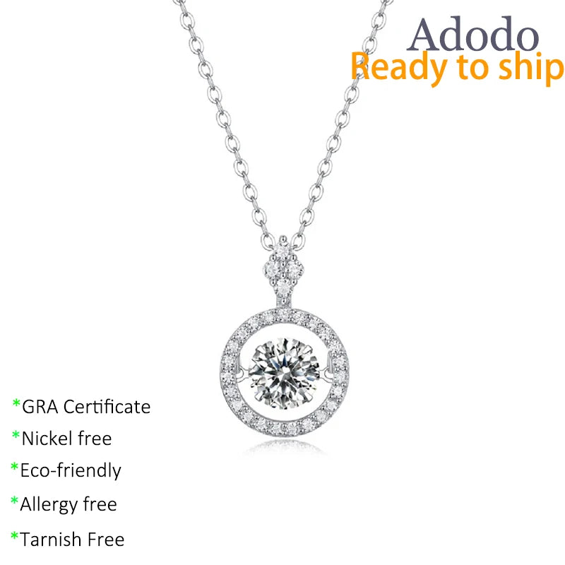 Hot Sell Fine Jewellery S925 Silver 1Carat VVS D Round Moissanite Jewelry Pendant Movable Necklace for Valentine's Day Gift