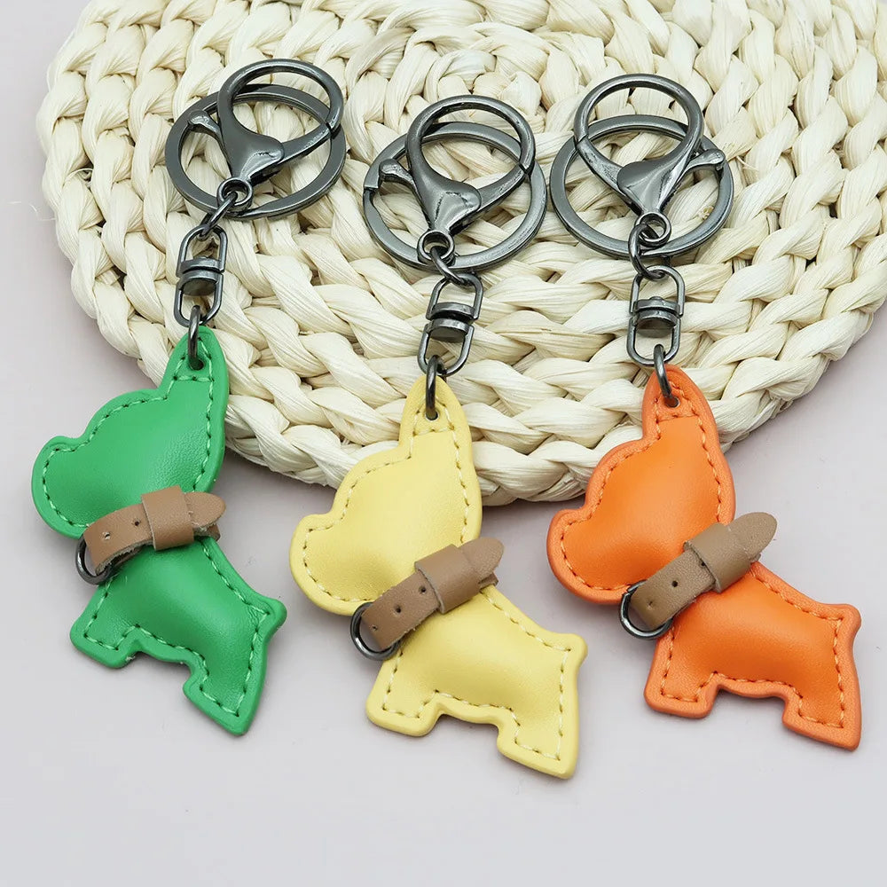 Pu Leather Mini French Bulldog Keychain Cute Animal Cartoon Dog PU Leather Charm Car Keychain Jewelry Handbag Charms