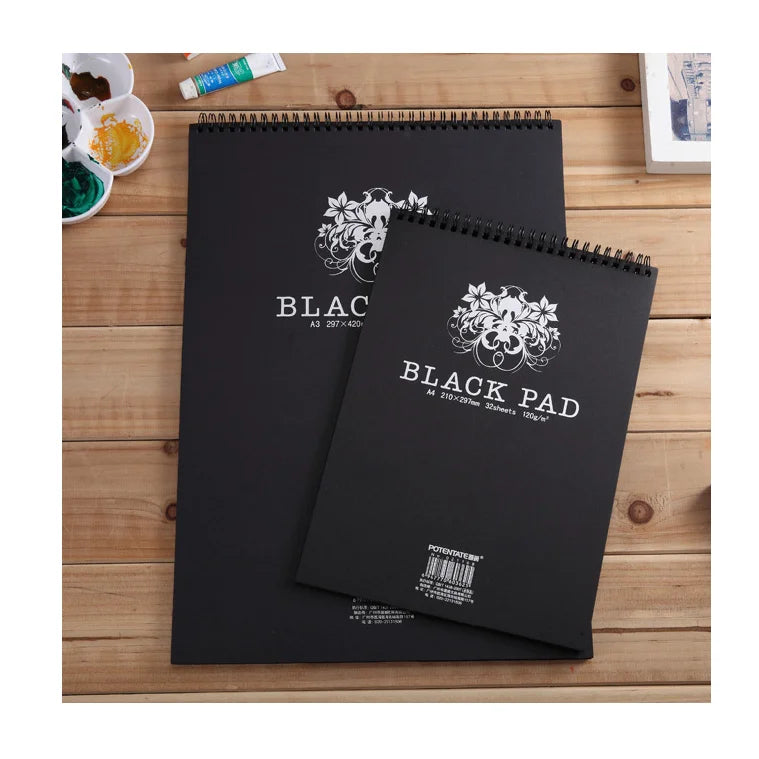POTENTATE A5 Black Paper Sketchbook Spiral Bound 120GSM Drawing Pad