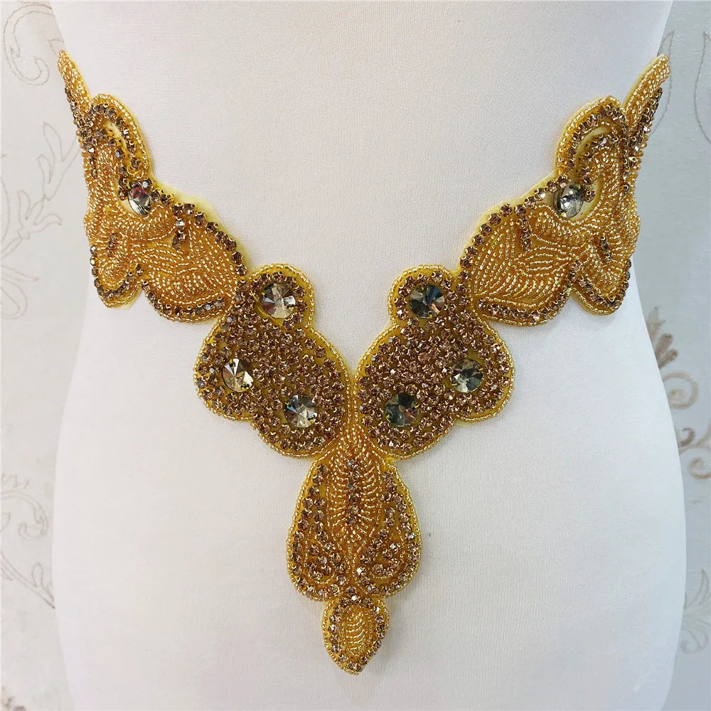Diamond Rhinestone Applique Patch Iron on for Wedding Gown Bridal Sash Evening Wear