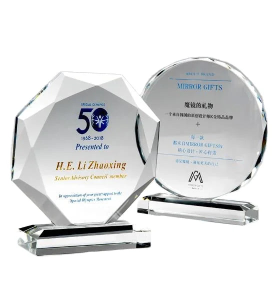 ADL Wholesale Customization K9 Clear Octagonal Crystal Award Medal Sun Flower Cheap Glass Trophy